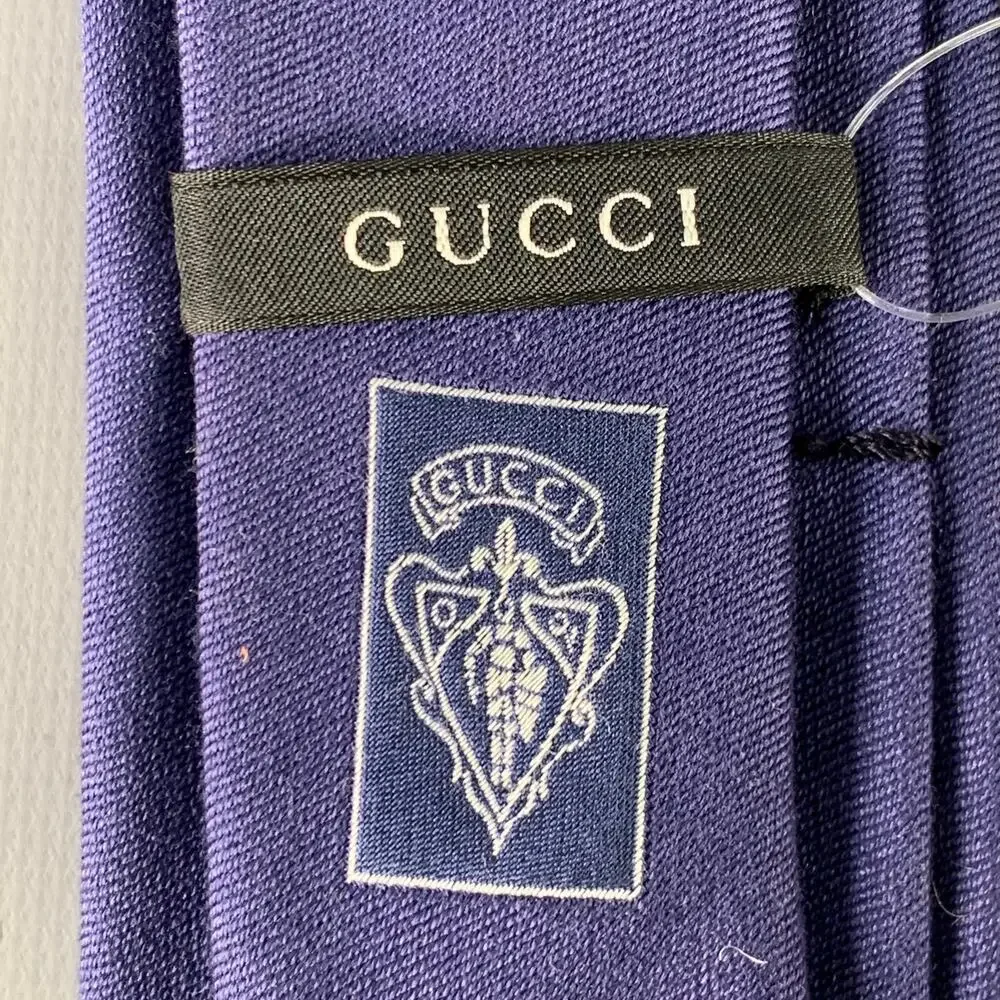 GUCCI Grey Navy Orange Stripe Skinny Silk Tie